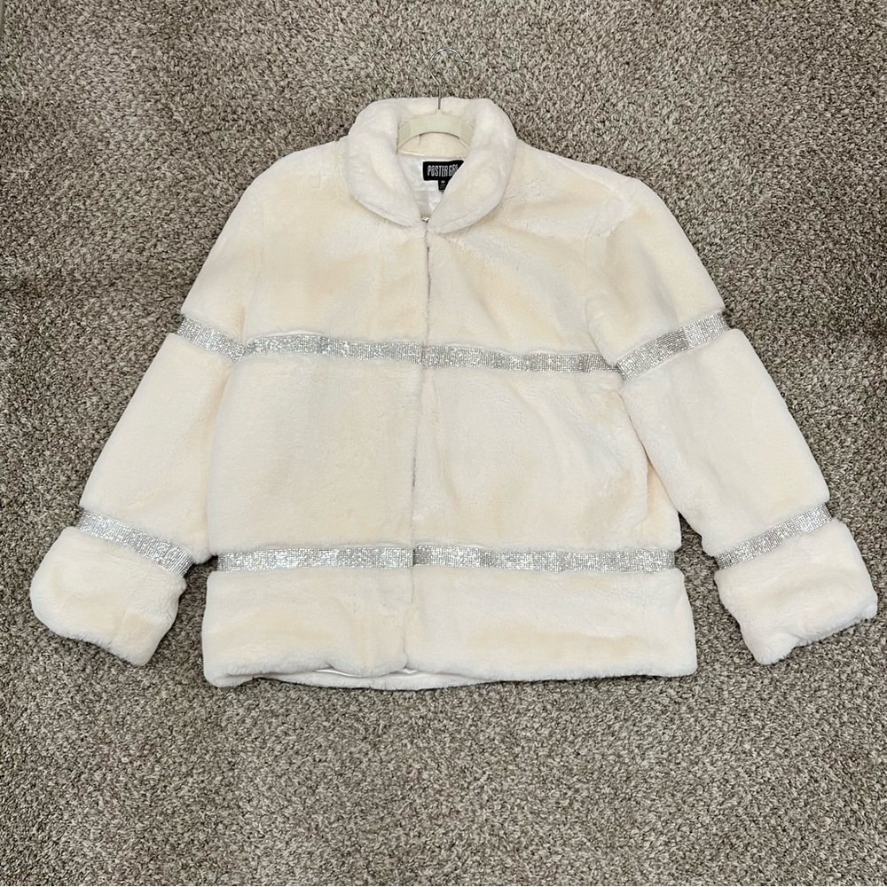 Dollskill Poster Girl Y2K Mcbling fur rhinestone coat